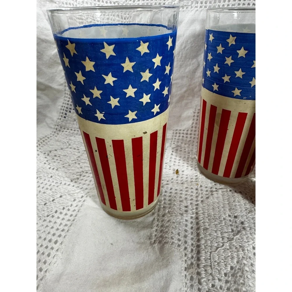 Vintage American Flag Drinking Glasses Set of 4 Patriotic 16oz Stars and Stripes
